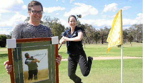 USQ and Bush Children’s provisional psychologist Aaron Osmachenko and Bush Children’s speech pathologist Francesca Blyth check out the golf green prior to the charity day this Sunday.